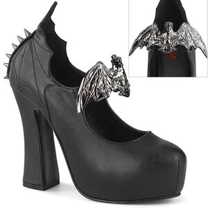 Black Gothic Platform Heels with Silver Bat Accent